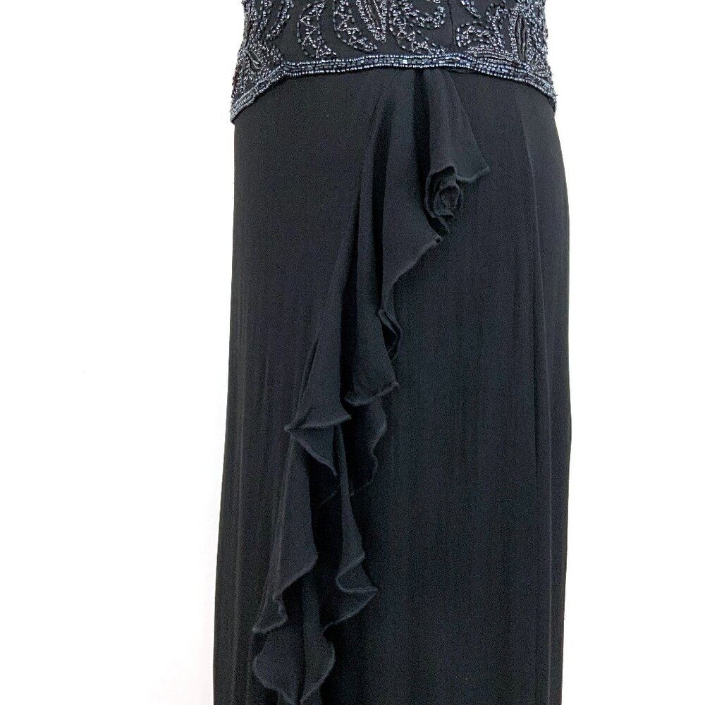 Vintage A.B.S. by Allen Schwartz Black Maxi Wrap Skirt Cascading Ruffles Sz 12 - Picture 8 of 16